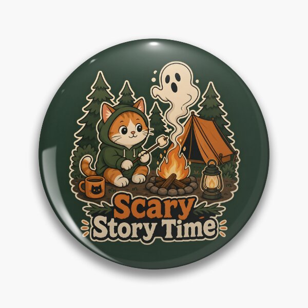 Item preview, Scary Story Time Funny Campfire Cat Halloween Camping designed and sold by Glitchart66.