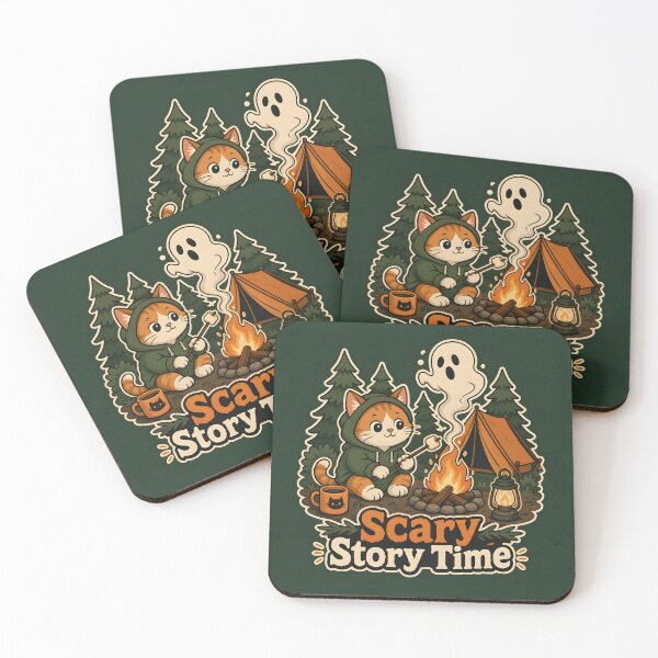 Item preview, Scary Story Time Funny Campfire Cat Halloween Camping designed and sold by Glitchart66.