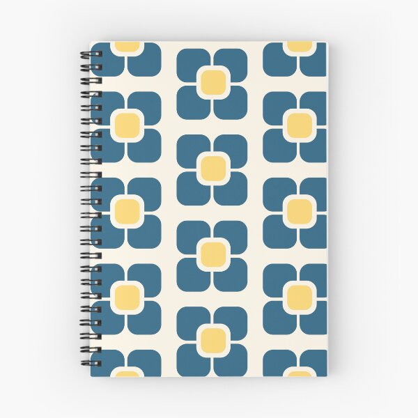 Item preview, Mid Century Modern Geometric Flower Seamless Pattern – Retro Blue and Yellow Rounded Blocks designed and sold by BobaBunny76.