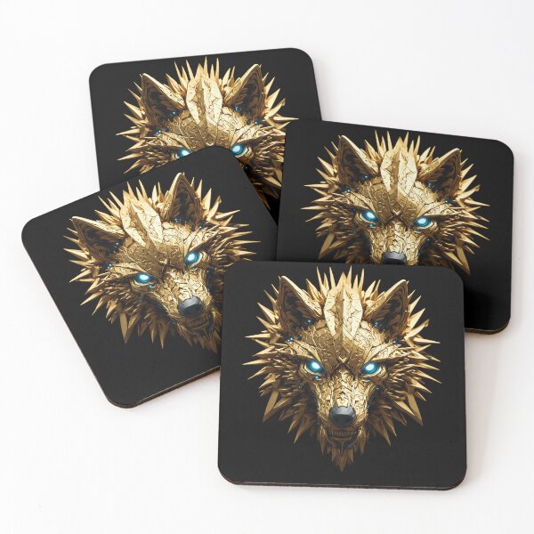Item preview, Golden Mecha Wolf | Imperial Alpha Predator Luxury Cyberpunk Art designed and sold by Cyber Gold Studio.