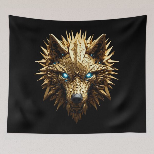 Item preview, Golden Mecha Wolf | Imperial Alpha Predator Luxury Cyberpunk Art designed and sold by Cyber Gold Studio.