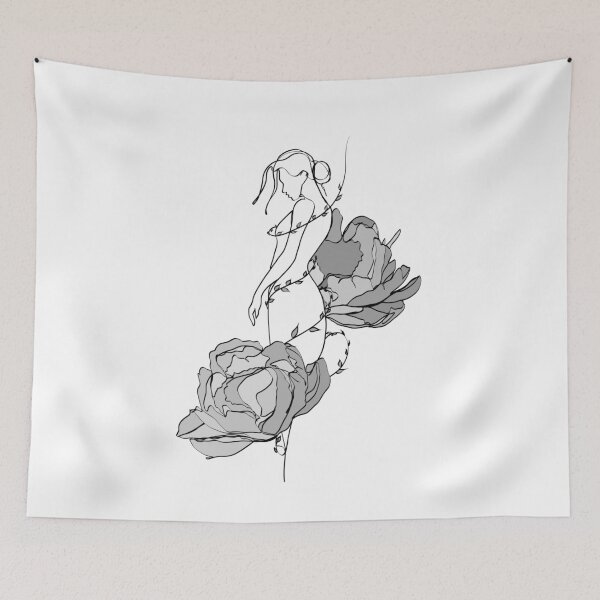 Item preview, Minimalist Black and White Floral Woman Silhouette Peony Line Art designed and sold by TatianaEleonor.
