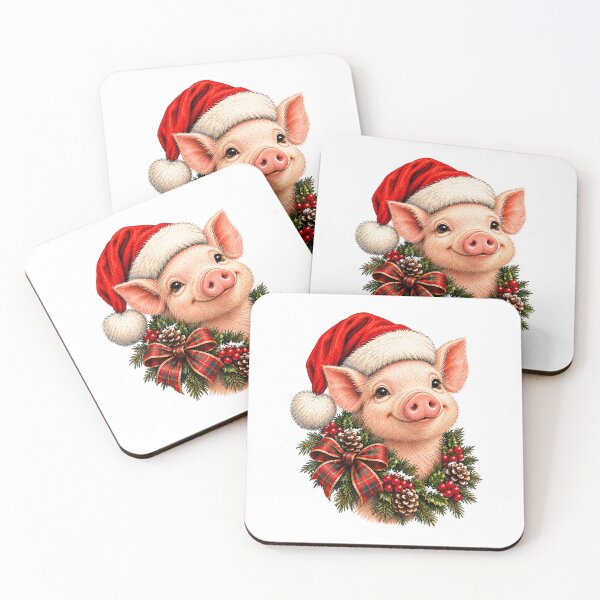 Item preview, Festive Holiday Wreath Pig with Santa Hat Pine Branches, Holly Berries and Pinecones  designed and sold by SOUFIANE1991.