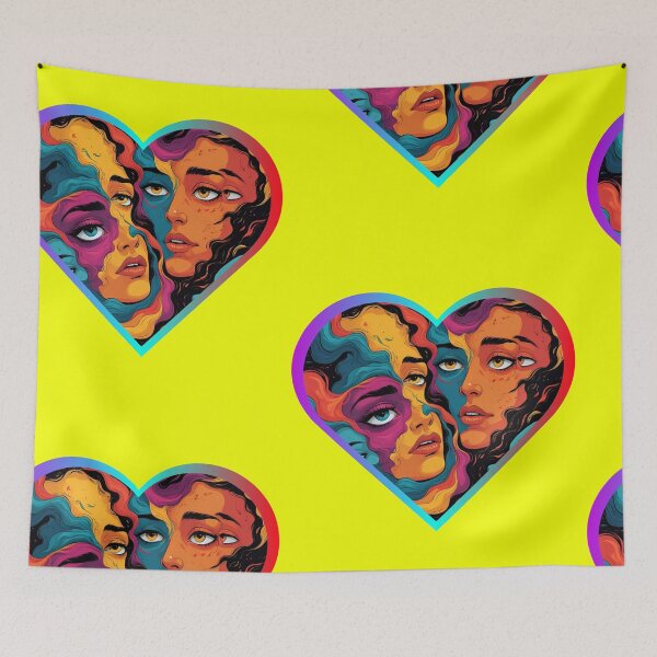 Item preview, Psychedelic Heart Two Women Faces Trippy Soulmate Love designed and sold by THMKagutsuchi.