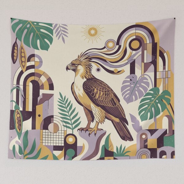 Item preview, Majestic Eagle Retro Geometric Tropical Botanical Art Deco Illustration designed and sold by Dogandesighn.