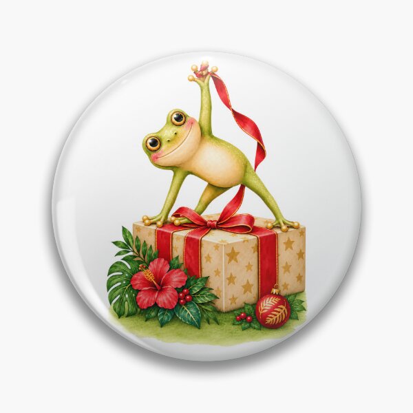 Item preview, Christmas Yoga Frog – Triangle Pose Unwrapping Gift designed and sold by YogiAnimalArt.