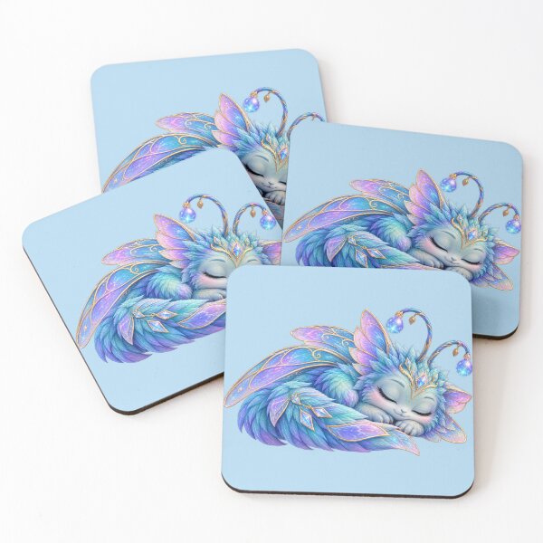 Item preview, Sleeping Iridescent Fairy Dragon – Cute Magical Blue Dragon with Crystal Wings designed and sold by NEFERSIGN.