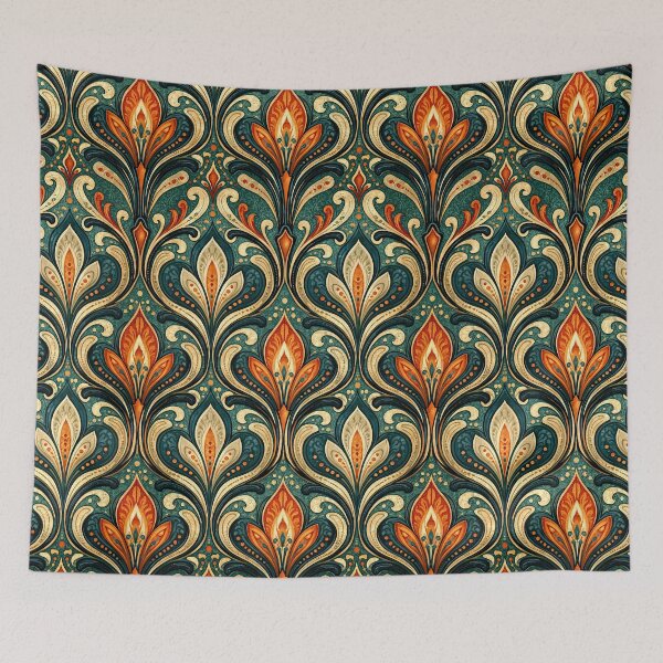 Item preview, Teal and Amber Gold Art Nouveau Damask Pattern designed and sold by Piotrek0001.