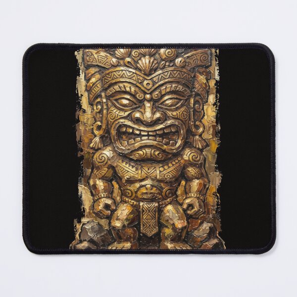 Item preview, Golden Polynesian Tiki God Carving Oil Painting designed and sold by LayercraftArt.