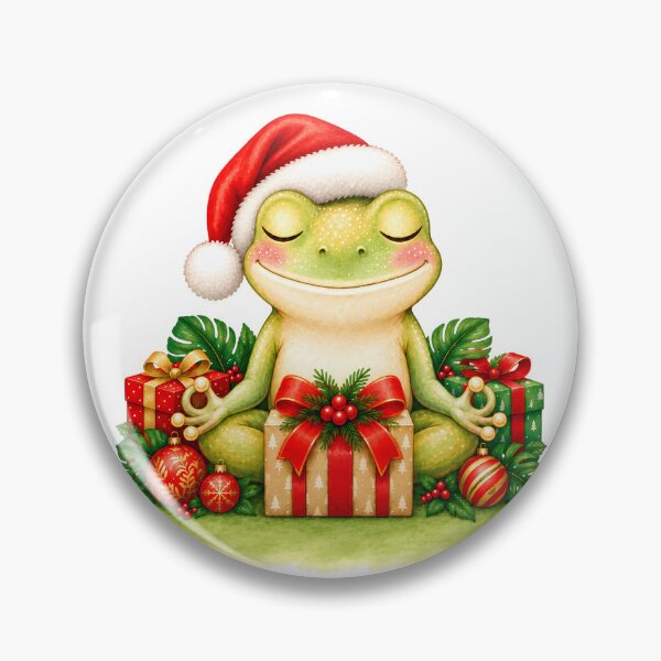 Item preview, Christmas Yoga Frog – Peaceful Santa Hat Meditation designed and sold by YogiAnimalArt.