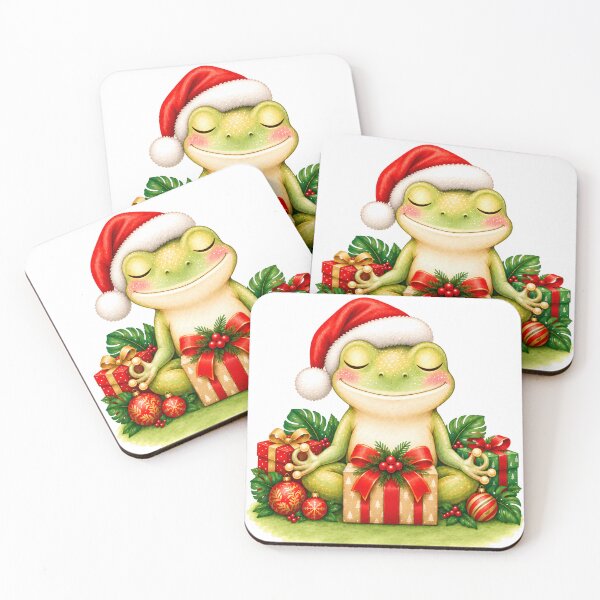 Item preview, Christmas Yoga Frog – Peaceful Santa Hat Meditation designed and sold by YogiAnimalArt.