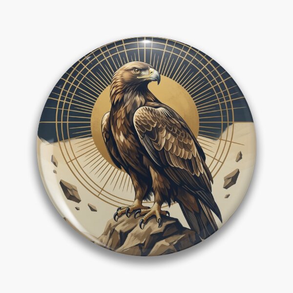 Item preview, Majestic Golden Eagle On Mountain Peak Celestial Sun Golden Geometric Art designed and sold by Dogandesighn.