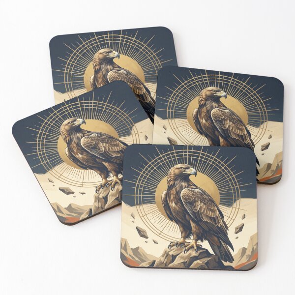 Item preview, Majestic Golden Eagle On Mountain Peak Celestial Sun Golden Geometric Art designed and sold by Dogandesighn.