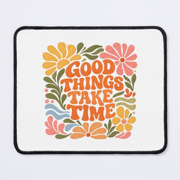 Item preview, Good Things Take Time – Colorful Retro Floral Typography | Positive Flower Power Art designed and sold by AzsjaysStudio.