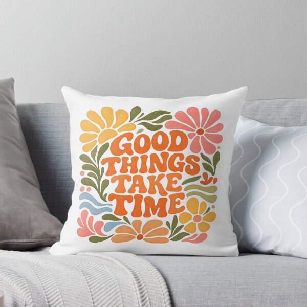 Item preview, Good Things Take Time – Colorful Retro Floral Typography | Positive Flower Power Art designed and sold by AzsjaysStudio.