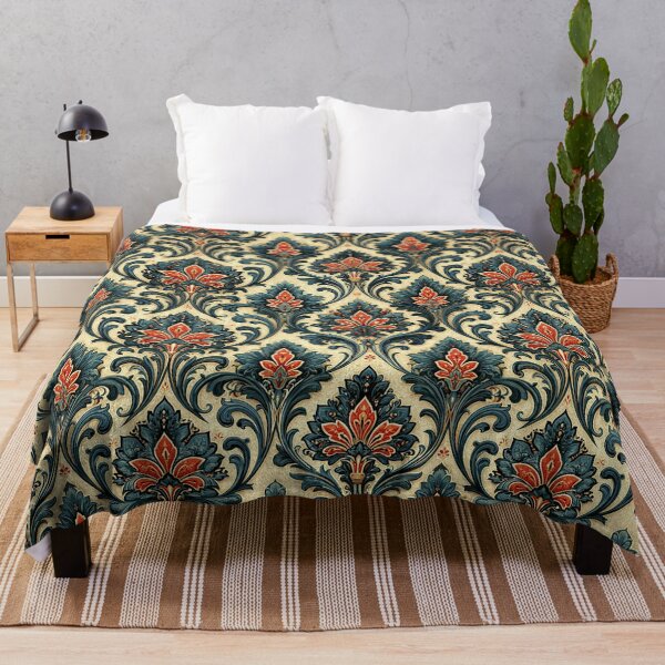Item preview, Antique Cream and Navy Floral Tapestry Damask designed and sold by Piotrek0001.