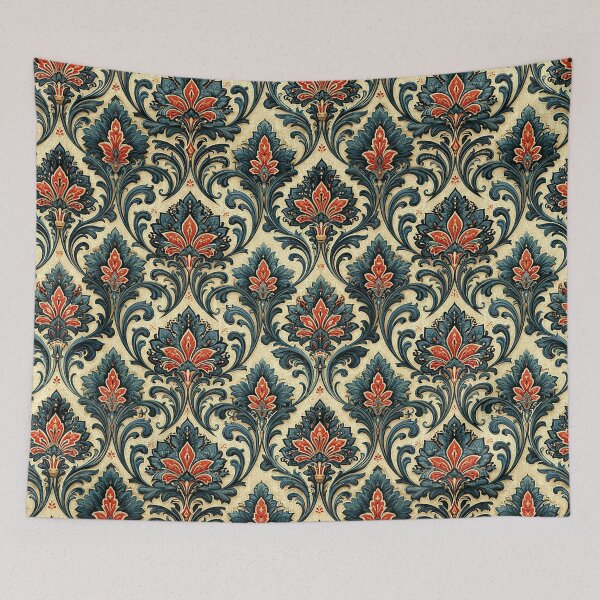 Item preview, Antique Cream and Navy Floral Tapestry Damask designed and sold by Piotrek0001.
