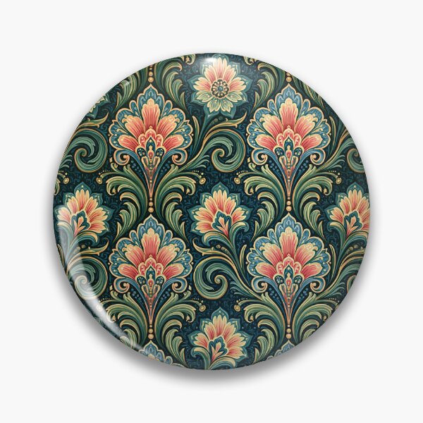 Item preview, Peach and Forest Green Nouveau Botanical Scroll designed and sold by Piotrek0001.