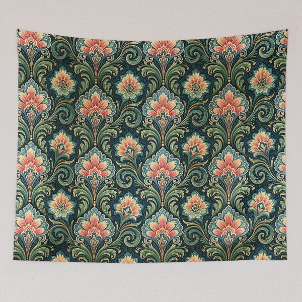 Item preview, Peach and Forest Green Nouveau Botanical Scroll designed and sold by Piotrek0001.