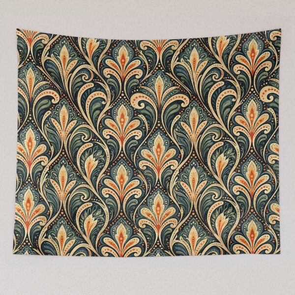 Item preview, Swirling Gold and Navy Acanthus Leaf Tapestry designed and sold by Piotrek0001.