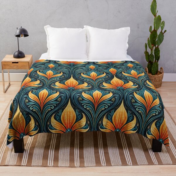 Item preview, Midnight Blue and Gold Tulip Flame Damask designed and sold by Piotrek0001.