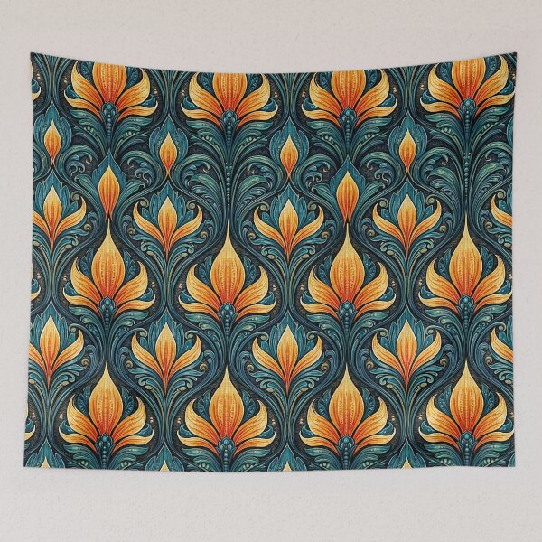 Item preview, Midnight Blue and Gold Tulip Flame Damask designed and sold by Piotrek0001.