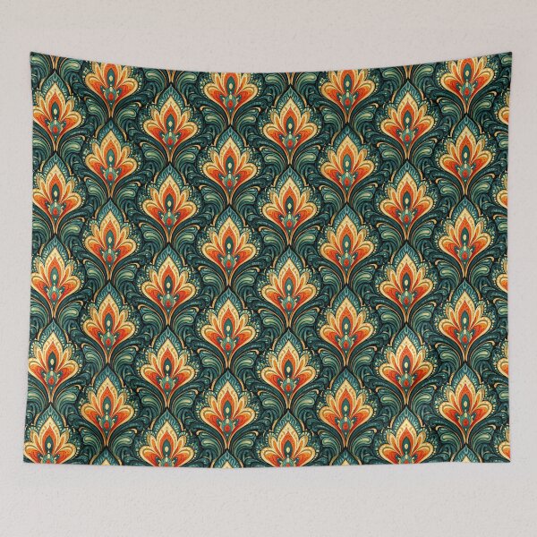 Item preview, Emerald and Orange Stylized Flower Bud Pattern designed and sold by Piotrek0001.