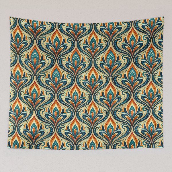 Item preview, Oceanic Teal and Coral Lotus Damask Pattern designed and sold by Piotrek0001.