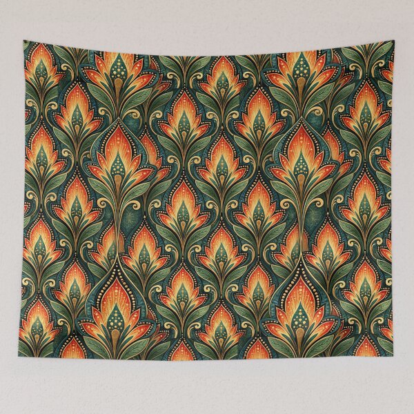 Item preview, Fiery Orange Floral Flame Columns on Teal designed and sold by Piotrek0001.