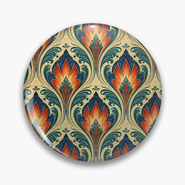 Item preview, Dark Teal and Coral Floral Flame Damask Art designed and sold by Piotrek0001.