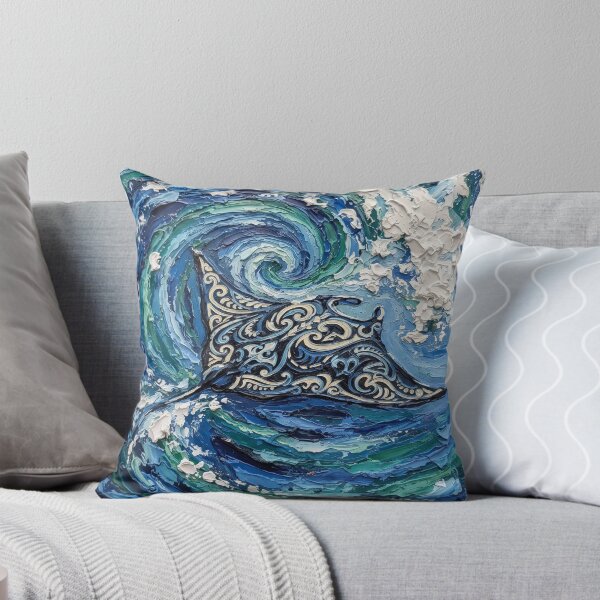 Item preview, Polynesian Tribal Manta Ray Ocean Wave Oil Painting designed and sold by LayercraftArt.