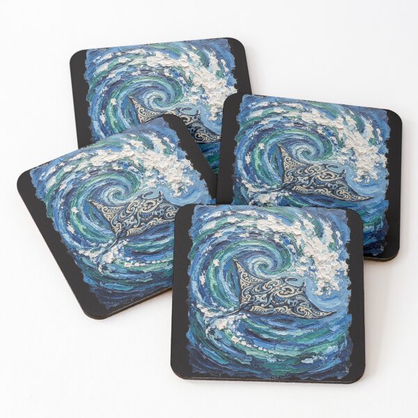 Item preview, Polynesian Tribal Manta Ray Ocean Wave Oil Painting designed and sold by LayercraftArt.
