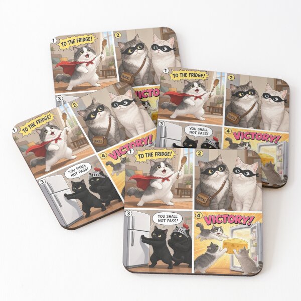 Item preview, The Great Fridge Heist - Funny Cat Comic Strip (4 Panels) designed and sold by PetalsPaws.