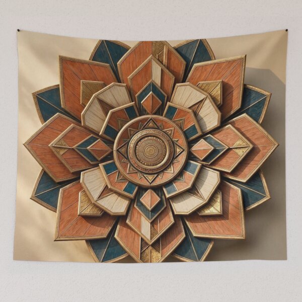 Item preview, 3D Geometric Wooden Mandala Lotus Flower Layered Art Deco Wall Relief designed and sold by Dogandesighn.