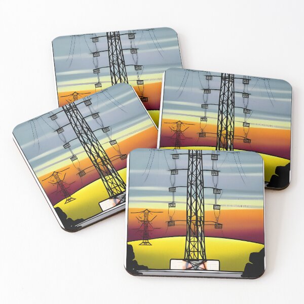 Item preview, Industrial Electricity Pylon Silhouette at Sunset Vector Style AI Art designed and sold by Pylon-Bureau.