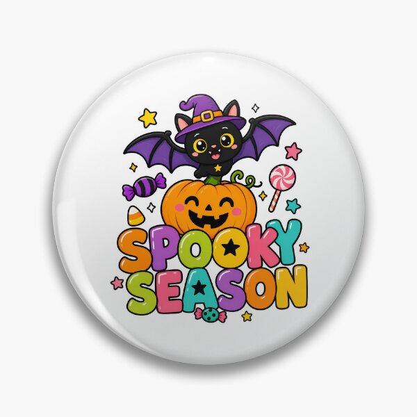 Item preview, Spooky Season Cute Black Cat Bat Witch Hat Halloween Pumpkin Colorful Candy Gift designed and sold by stillhereworks.