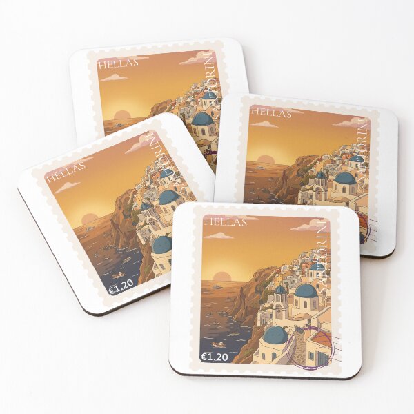 Item preview, Santorini Sunset Greece Vintage Postage Stamp Art designed and sold by YellowLion.