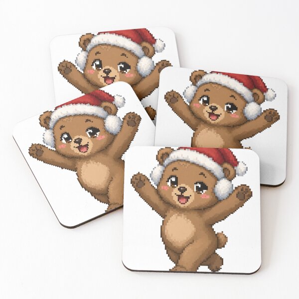 Item preview, Bear in Santa Hat and Earmuffs Christmas Pixel Art designed and sold by PopDigital.