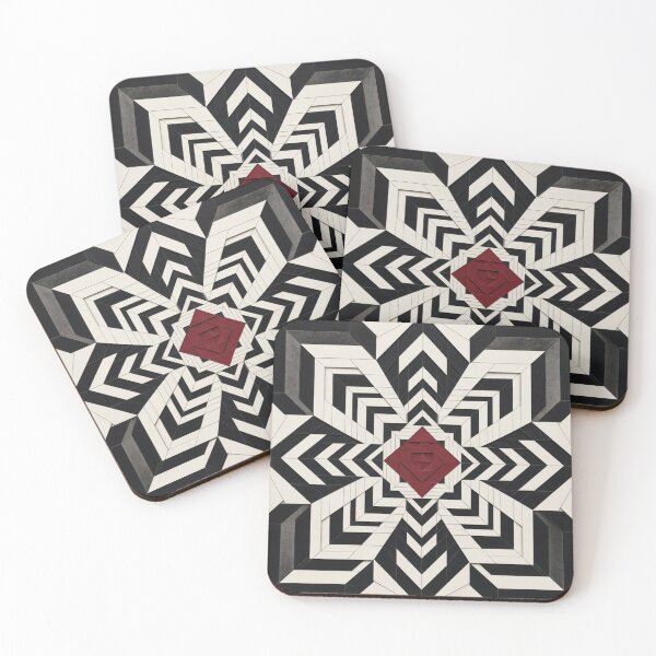Item preview, Black and White Geometric Op Art Optical Illusion Red Diamond Center 3D Layered Pattern designed and sold by Dogandesighn.