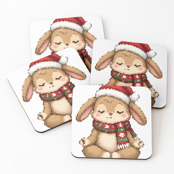 Item preview, Bunny in Santa Hat Meditating Christmas Pixel Art designed and sold by PopDigital.