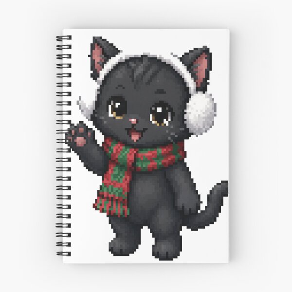 Item preview, Black Cat in Earmuffs and Scarf Christmas Pixel Art designed and sold by PopDigital.