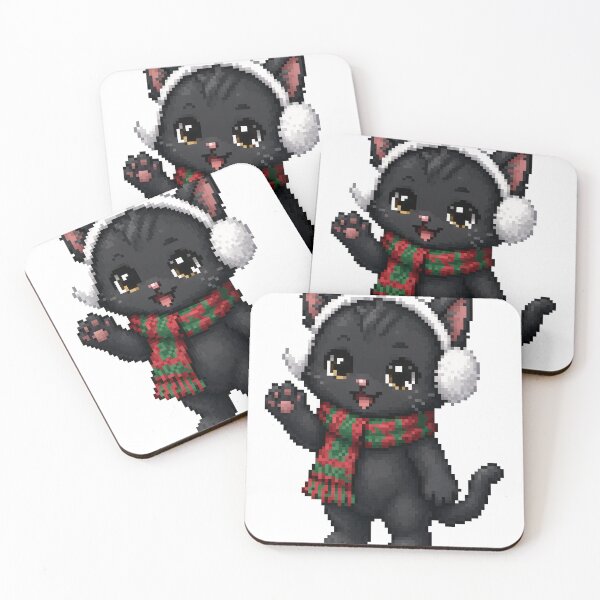 Item preview, Black Cat in Earmuffs and Scarf Christmas Pixel Art designed and sold by PopDigital.