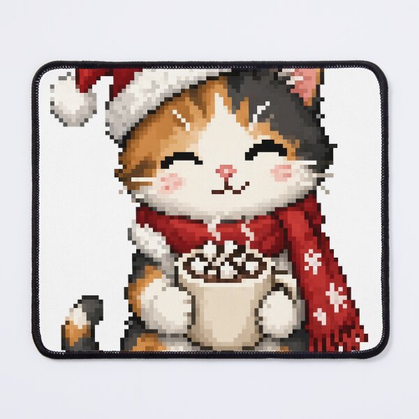 Item preview, Calico Cat Sipping Cocoa Christmas Pixel Art designed and sold by PopDigital.