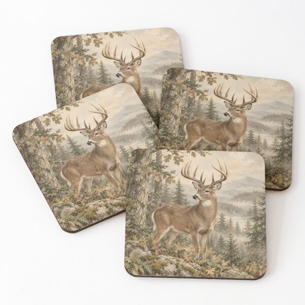 Item preview, Vintage Woodland Stag – Majestic Whitetail Deer in Rustic Mountain Forest Landscape designed and sold by ArtDesignRemix.