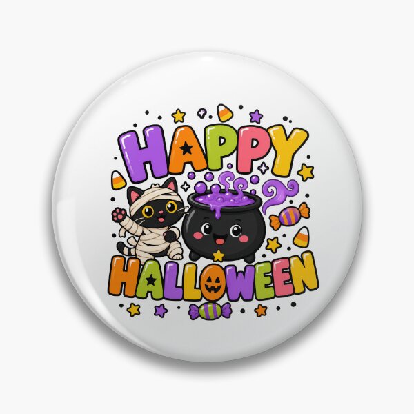 Item preview, Happy Halloween Cute Mummy Black Cat Witch Cauldron Candy Corn Colorful Kids Gift designed and sold by stillhereworks.