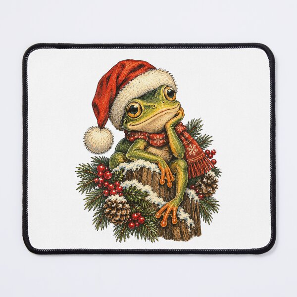 Item preview, Christmas Frog in Santa Hat – Cute Festive Frog Holiday Illustration designed and sold by SOUFIANE1991.