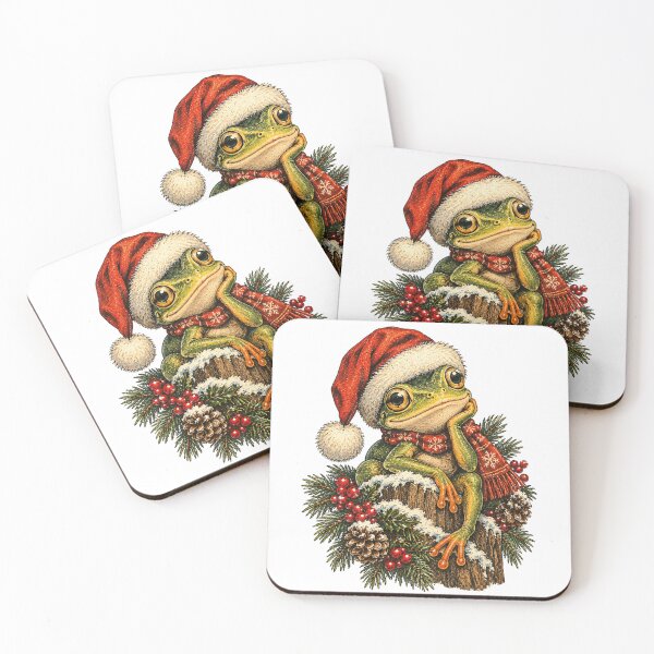 Item preview, Christmas Frog in Santa Hat – Cute Festive Frog Holiday Illustration designed and sold by SOUFIANE1991.