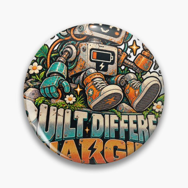 Item preview, Built Different, Charging Slowly – Funny Robot Retro Futuristic designed and sold by NarpLTD.