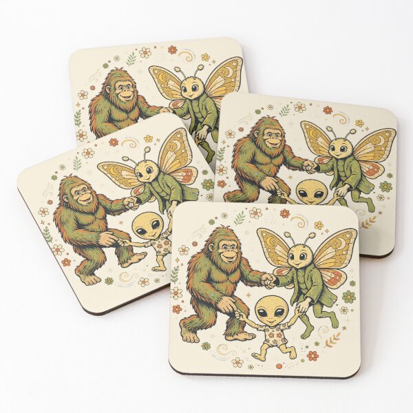 Item preview, Dancing Cryptids Bigfoot Mothman Alien Cute Graphic designed and sold by Yellowriversss.