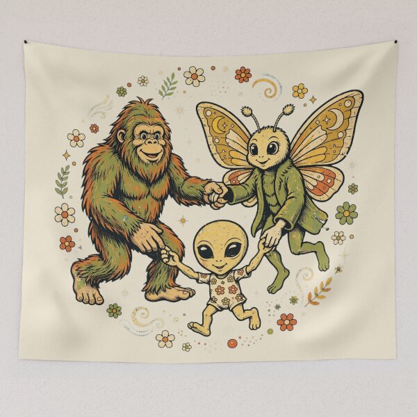 Item preview, Dancing Cryptids Bigfoot Mothman Alien Cute Graphic designed and sold by Yellowriversss.